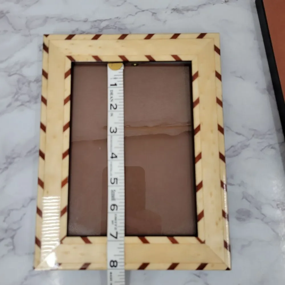 Natalini Italian 5×7 Striped Wooden Picture Photo Frame - Brown and Cream Wood